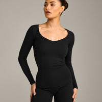 Mellow™ Motion Wide V-Neck Long Sleeve Top | Black