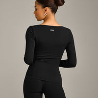 Mellow™ Motion Wide V-Neck Long Sleeve Top | Black