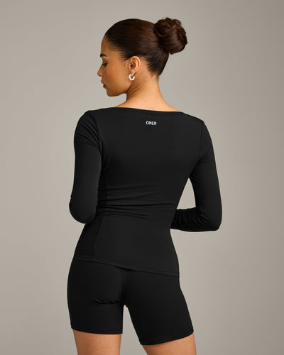Mellow™ Motion Wide V-Neck Long Sleeve Top | Black