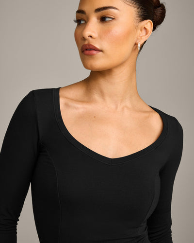 Mellow™ Motion Wide V-Neck Long Sleeve Top | Black