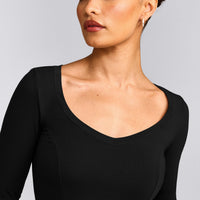 Mellow™ Motion Wide V Neck Long Sleeve Top | Black