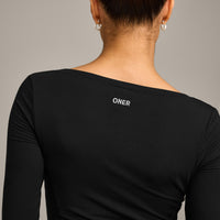 Mellow™ Motion Wide V-Neck Long Sleeve Top | Black