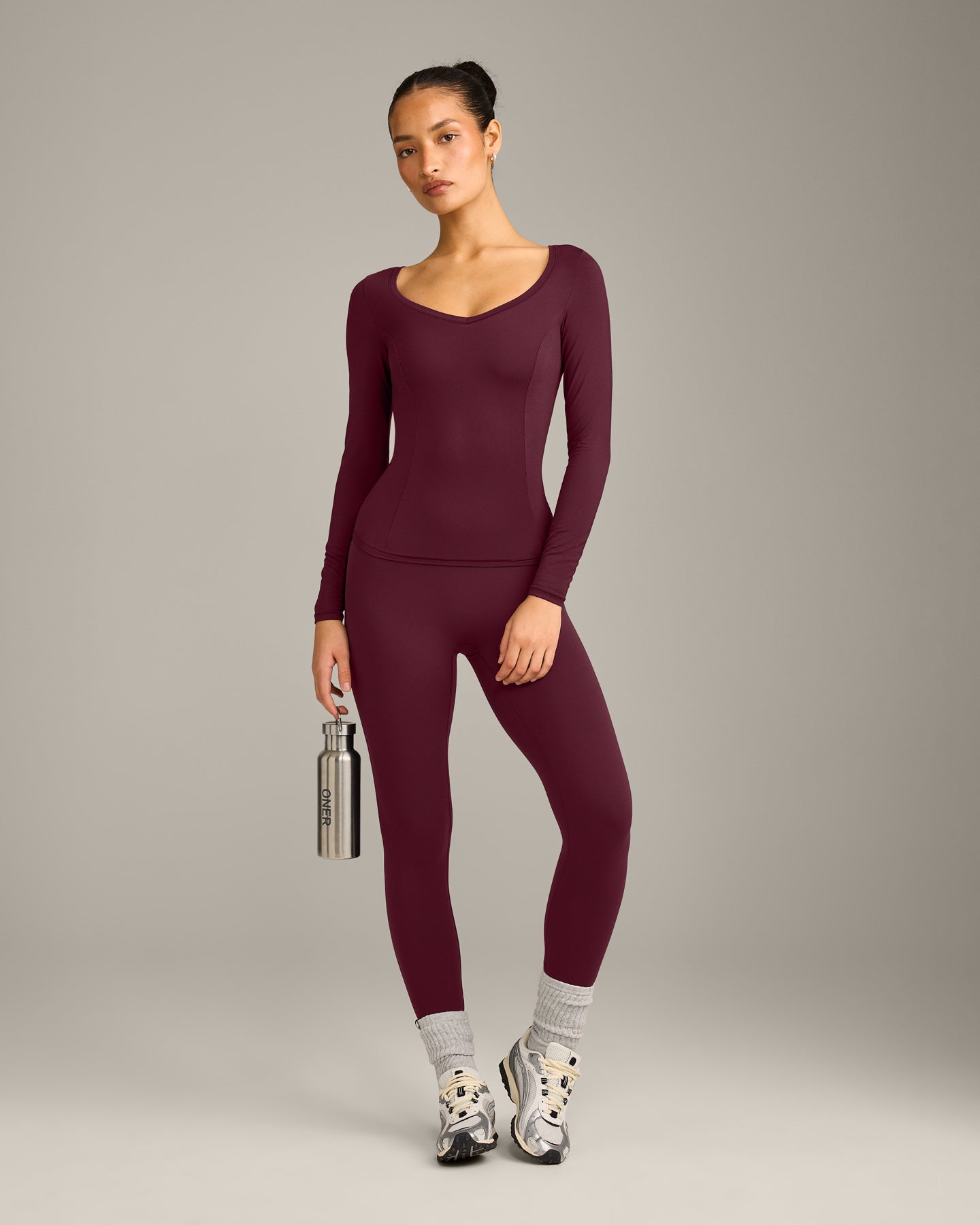 Mellow™ Motion Wide V-Neck Long Sleeve Top | Cherry Lacquer Purple