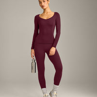Mellow™ Motion Wide V-Neck Long Sleeve Top | Cherry Lacquer Purple