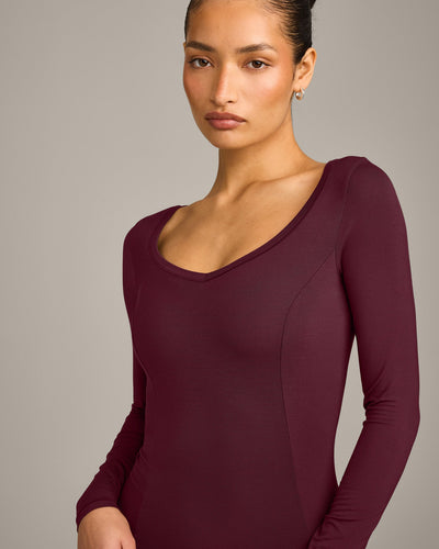 Mellow™ Motion Wide V-Neck Long Sleeve Top | Cherry Lacquer Purple