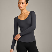 Mellow™ Motion Wide V-Neck Long Sleeve Top | Coal