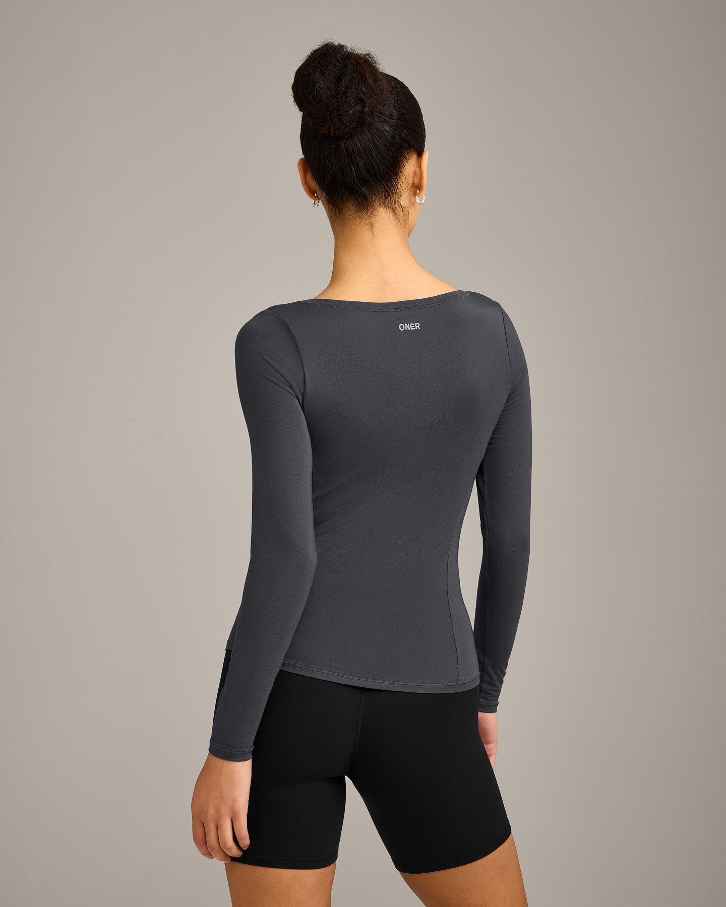 Mellow™ Motion Wide V-Neck Long Sleeve Top | Coal