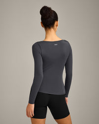 Mellow™ Motion Wide V-Neck Long Sleeve Top | Coal