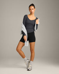 Mellow™ Motion Wide V-Neck Long Sleeve Top | Coal