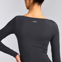 Mellow™ Motion Wide V Neck Long Sleeve Top | Coal
