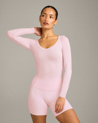 Mellow™ Motion Wide V-Neck Long Sleeve Top | Soft Girl Pink
