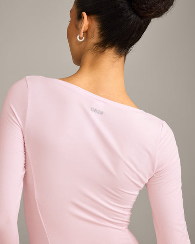 Mellow™ Motion Wide V-Neck Long Sleeve Top | Soft Girl Pink