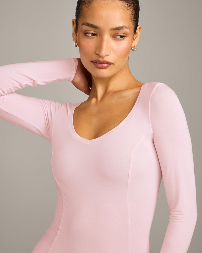 Mellow™ Motion Wide V-Neck Long Sleeve Top | Soft Girl Pink