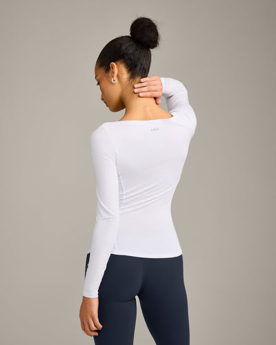 Mellow™ Motion Wide V Neck Long Sleeve Top | White