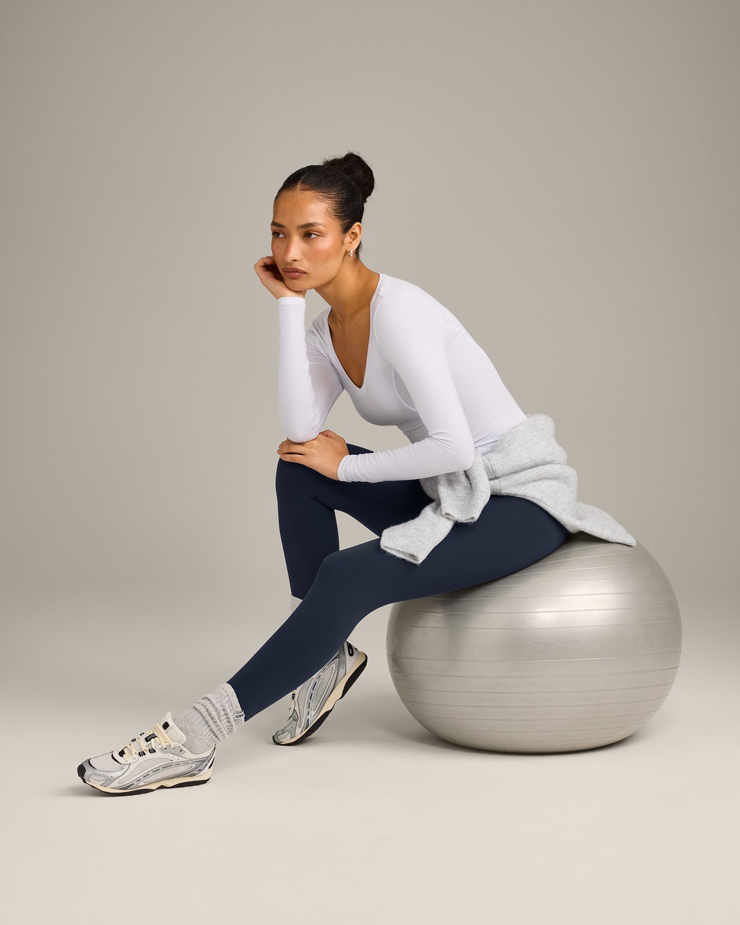Mellow™ Motion Wide V Neck Long Sleeve Top | White