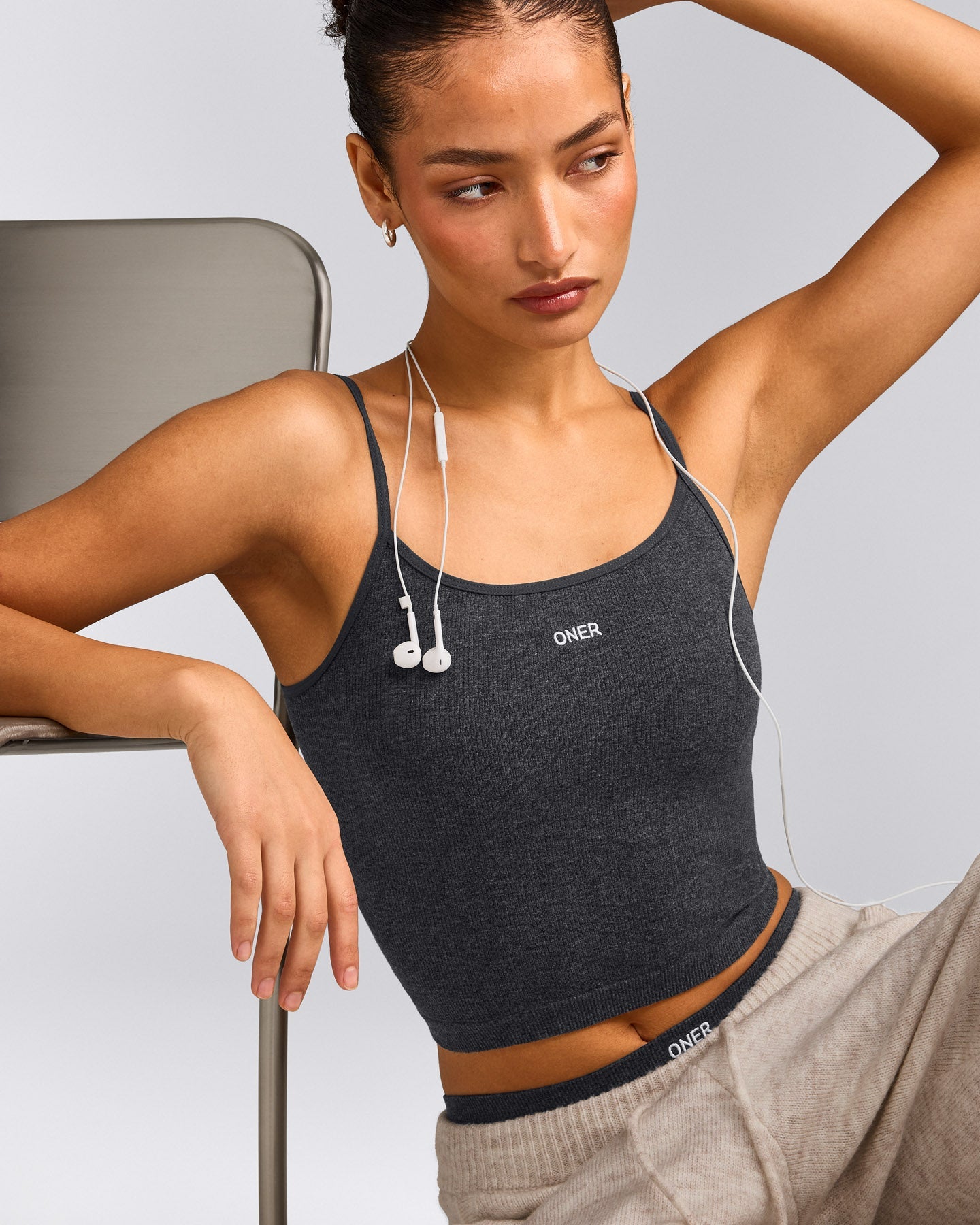 Seamless Strappy Tank Top | Charcoal Marl