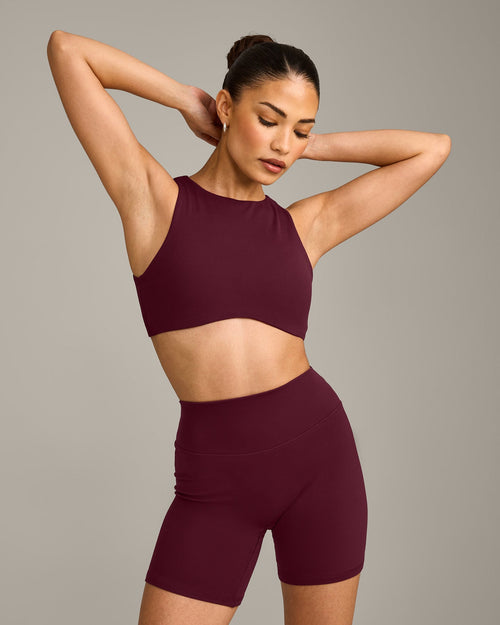 SoftMotion™ High Neck Sports Bra with Gray Logo | Cherry Lacquer Purple