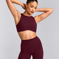 SoftMotion™ High Neck Sports Bra with Gray Logo | Cherry Lacquer Purple