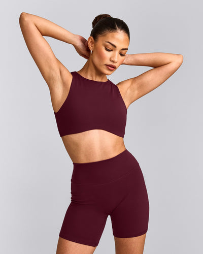 SoftMotion™ High Neck Sports Bra with Gray Logo | Cherry Lacquer Purple
