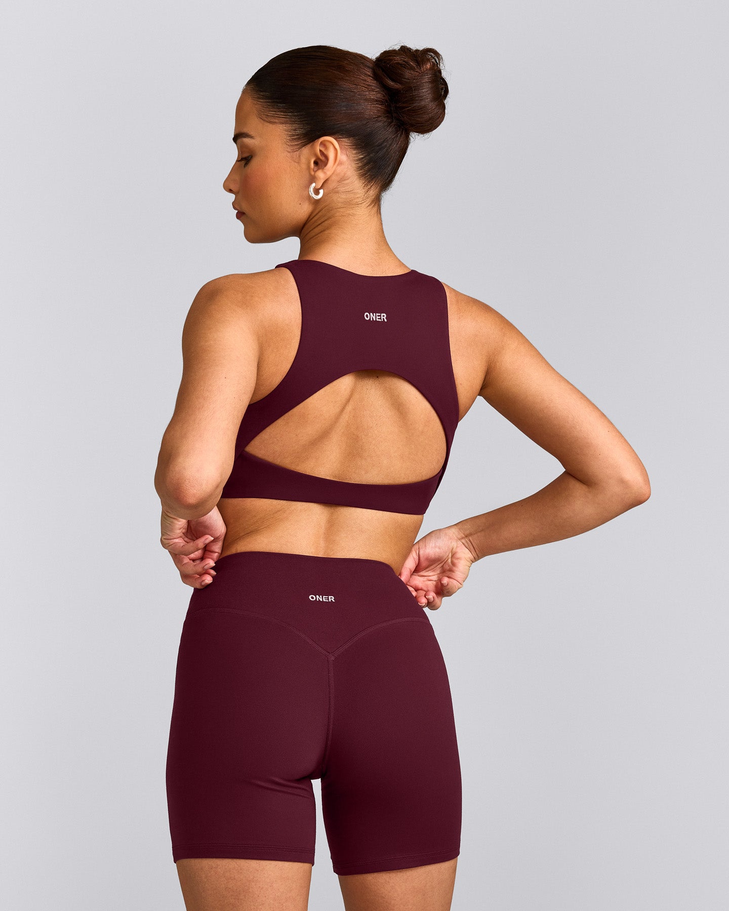 SoftMotion™ High Neck Sports Bra with Gray Logo | Cherry Lacquer Purple