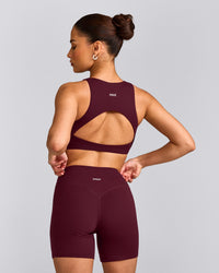 SoftMotion™ High Neck Sports Bra with Gray Logo | Cherry Lacquer Purple