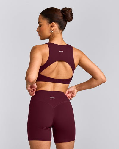 SoftMotion™ High Neck Sports Bra with Gray Logo | Cherry Lacquer Purple