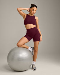 SoftMotion™ High Neck Sports Bra with Gray Logo | Cherry Lacquer Purple