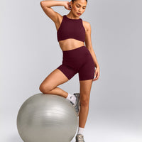 SoftMotion™ High Neck Sports Bra with Gray Logo | Cherry Lacquer Purple