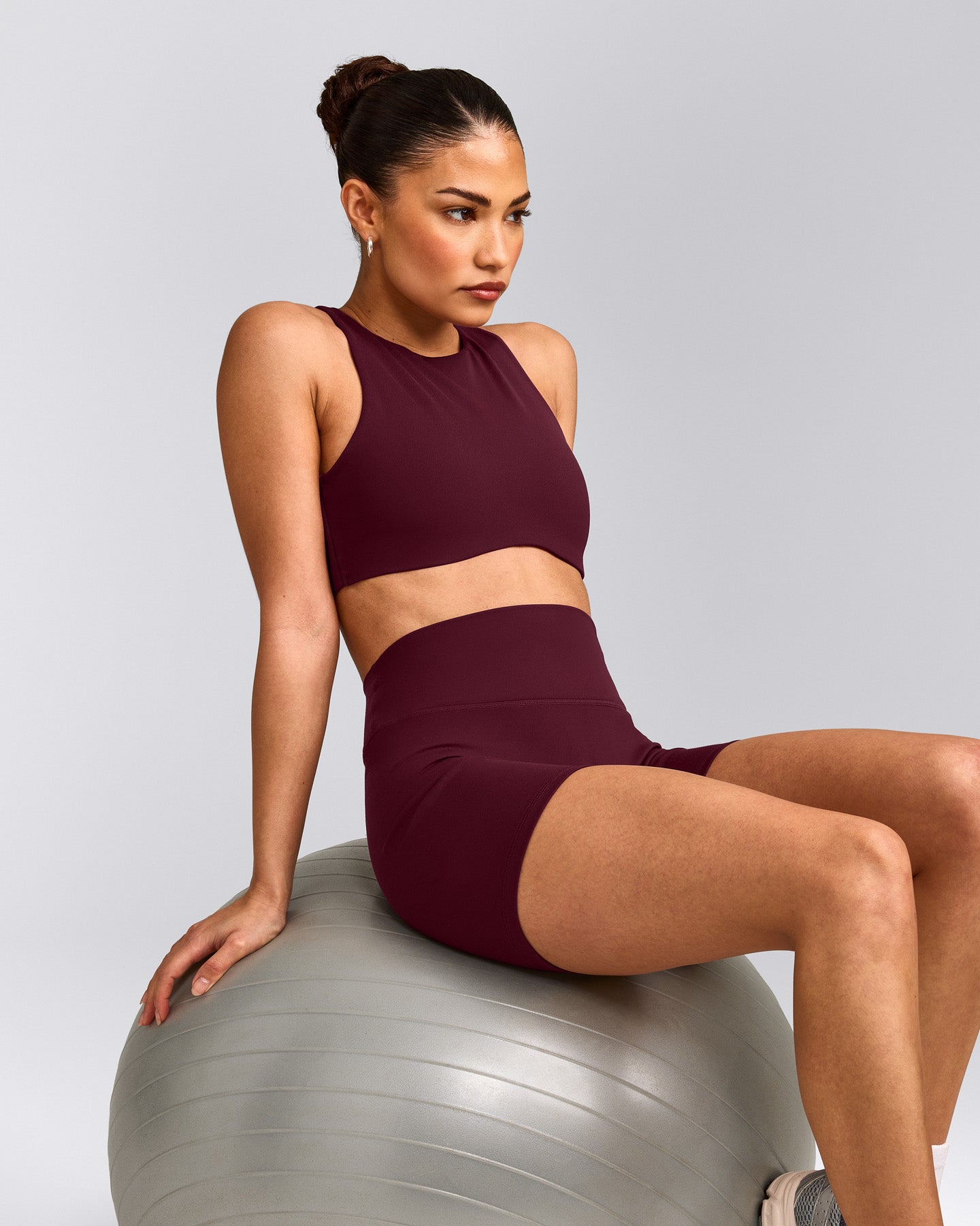 SoftMotion™ High Neck Sports Bra with Gray Logo | Cherry Lacquer Purple