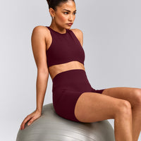 SoftMotion™ High Neck Sports Bra with Gray Logo | Cherry Lacquer Purple