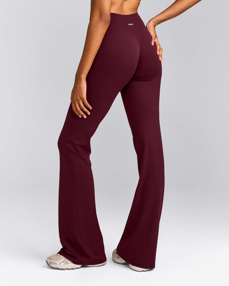 SoftMotion™ Flared Pants with Gray Logo Cherry Lacquer Purple
