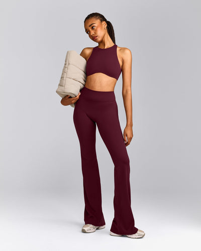 SoftMotion™ Flared Pants with Gray Logo Cherry Lacquer Purple