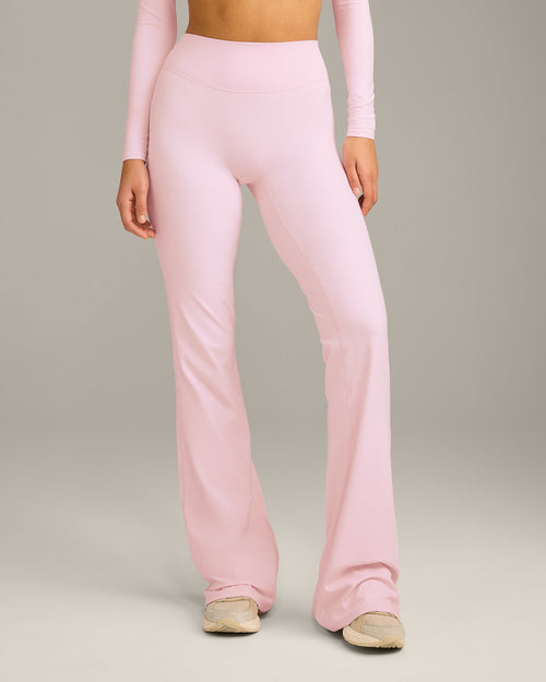 SoftMotion™ Flared Pants with Gray Logo | Soft Girl Pink