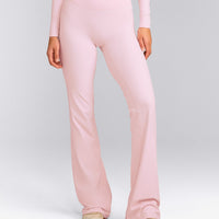 SoftMotion™ Flared Pants with Gray Logo | Soft Girl Pink