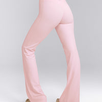 SoftMotion™ Flared Pants with Gray Logo | Soft Girl Pink