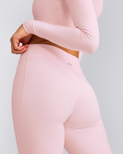 SoftMotion™ Flared Pants with Gray Logo | Soft Girl Pink