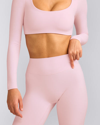 SoftMotion™ Flared Pants with Gray Logo | Soft Girl Pink