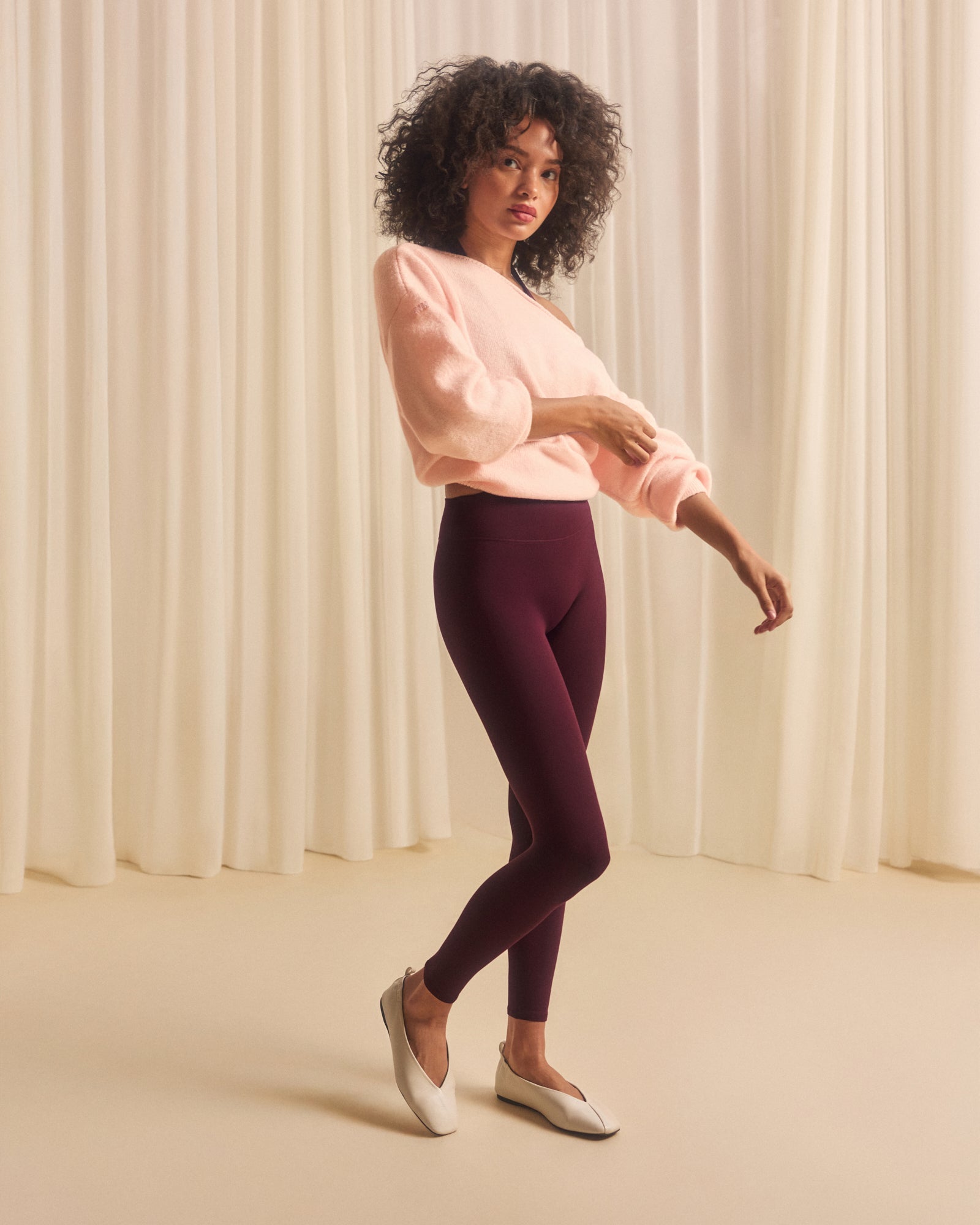 SoftMotion™ High Waisted Leggings with Gray Logo | Cherry Lacquer Purple