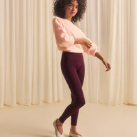 SoftMotion™ High Waisted Leggings with Gray Logo | Cherry Lacquer Purple