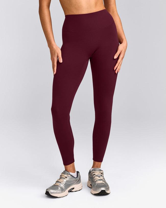 SoftMotion™ High Waisted Leggings with Gray Logo | Cherry Lacquer Purple