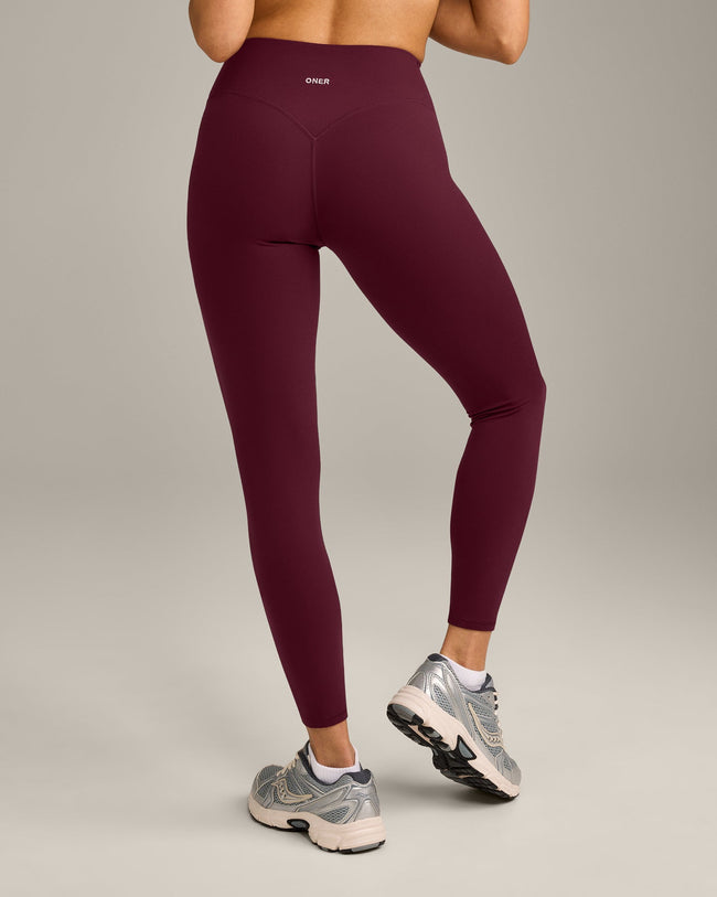 SoftMotion™ High Waisted Leggings with Gray Logo | Cherry Lacquer Purple