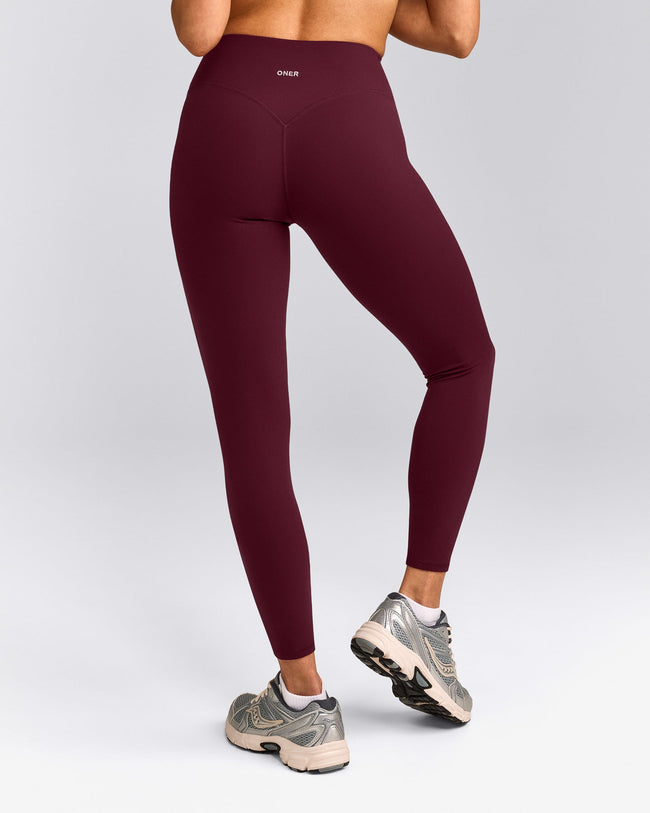 SoftMotion™ High Waisted Leggings with Gray Logo | Cherry Lacquer Purple