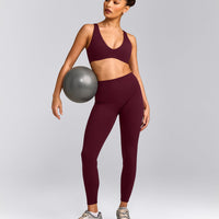 SoftMotion™ High Waisted Leggings with Gray Logo | Cherry Lacquer Purple