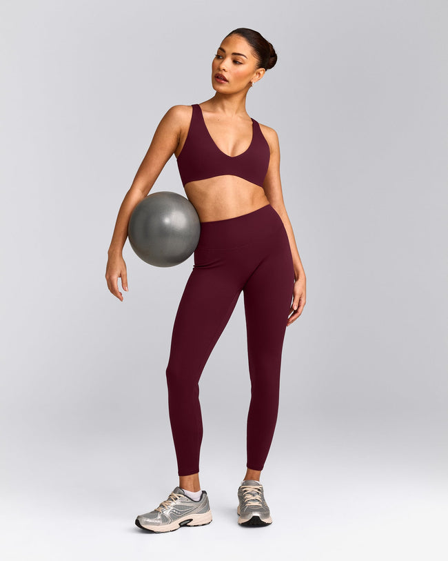 SoftMotion™ High Waisted Leggings with Gray Logo | Cherry Lacquer Purple