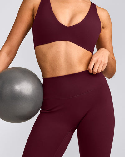 SoftMotion™ High Waisted Leggings with Gray Logo | Cherry Lacquer Purple