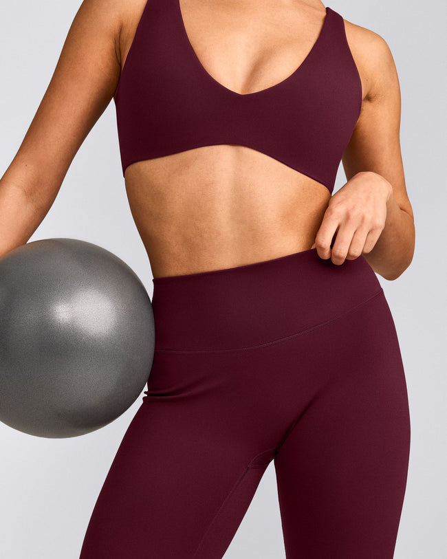 SoftMotion™ High Waisted Leggings with Gray Logo | Cherry Lacquer Purple