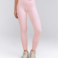 SoftMotion™ High Waisted Leggings with Gray Logo | Soft Girl Pink