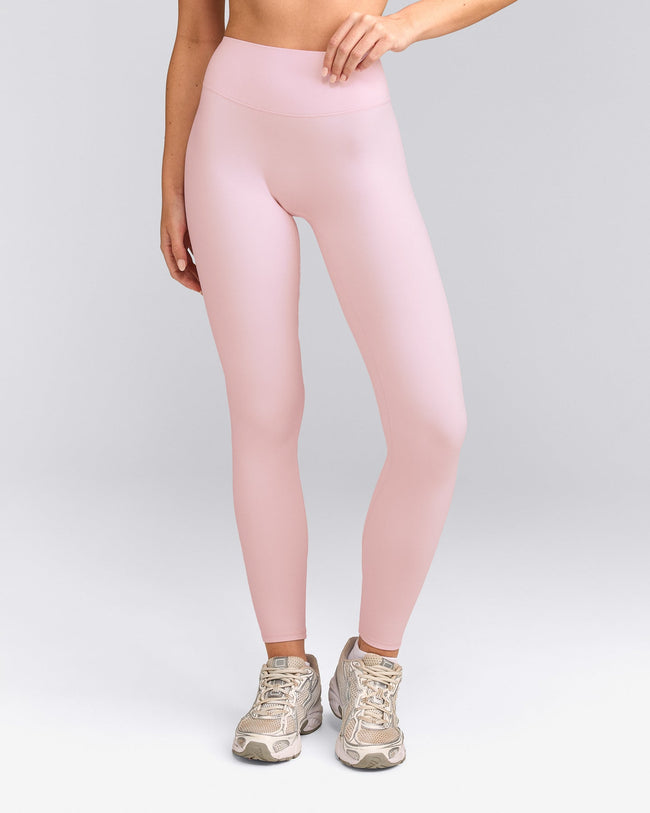 SoftMotion™ High Waisted Leggings with Gray Logo | Soft Girl Pink