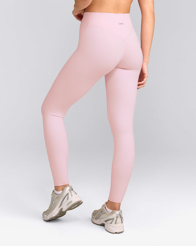 SoftMotion™ High Waisted Leggings with Gray Logo | Soft Girl Pink