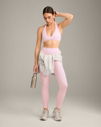 SoftMotion™ High Waisted Leggings with Gray Logo | Soft Girl Pink